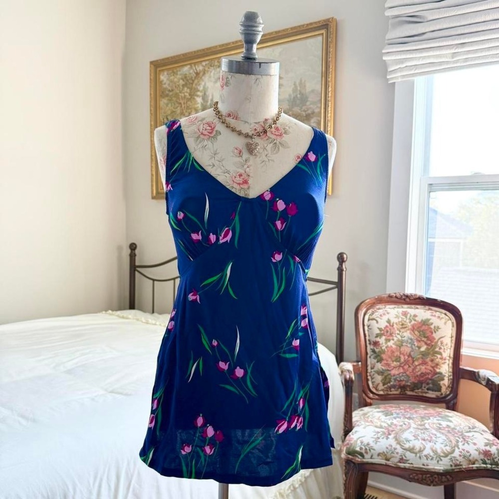 60s maxine of hollywood blue floral mini dress‎ size 14